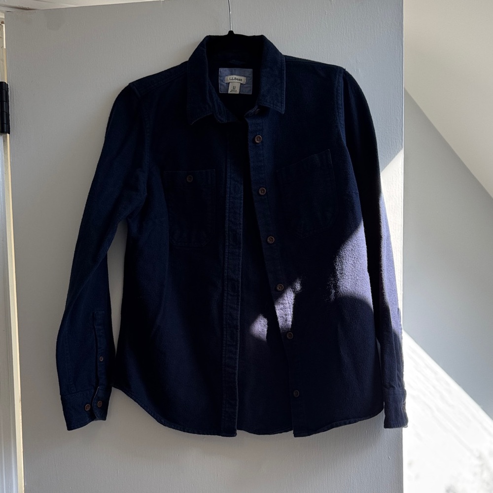 L.L. Bean Women's Navy Flannel Button Down Shirt